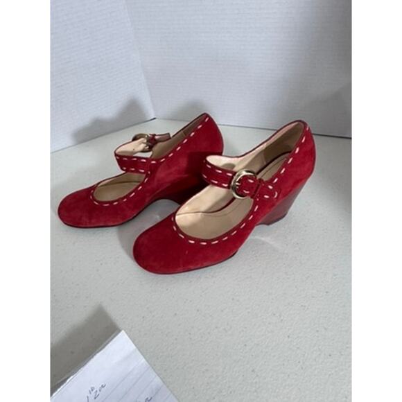 "FRANCO  SARTO" Mary Jane Red Suede Dorothy Oz Wedge Heel Rockabilly Swing - Picture 6 of 16